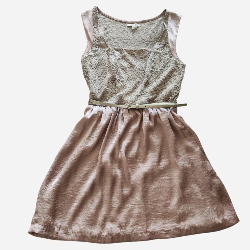 Charlotte Russe Lace and Satin Dress Blush Pink and Cream Champagne Accent Belt